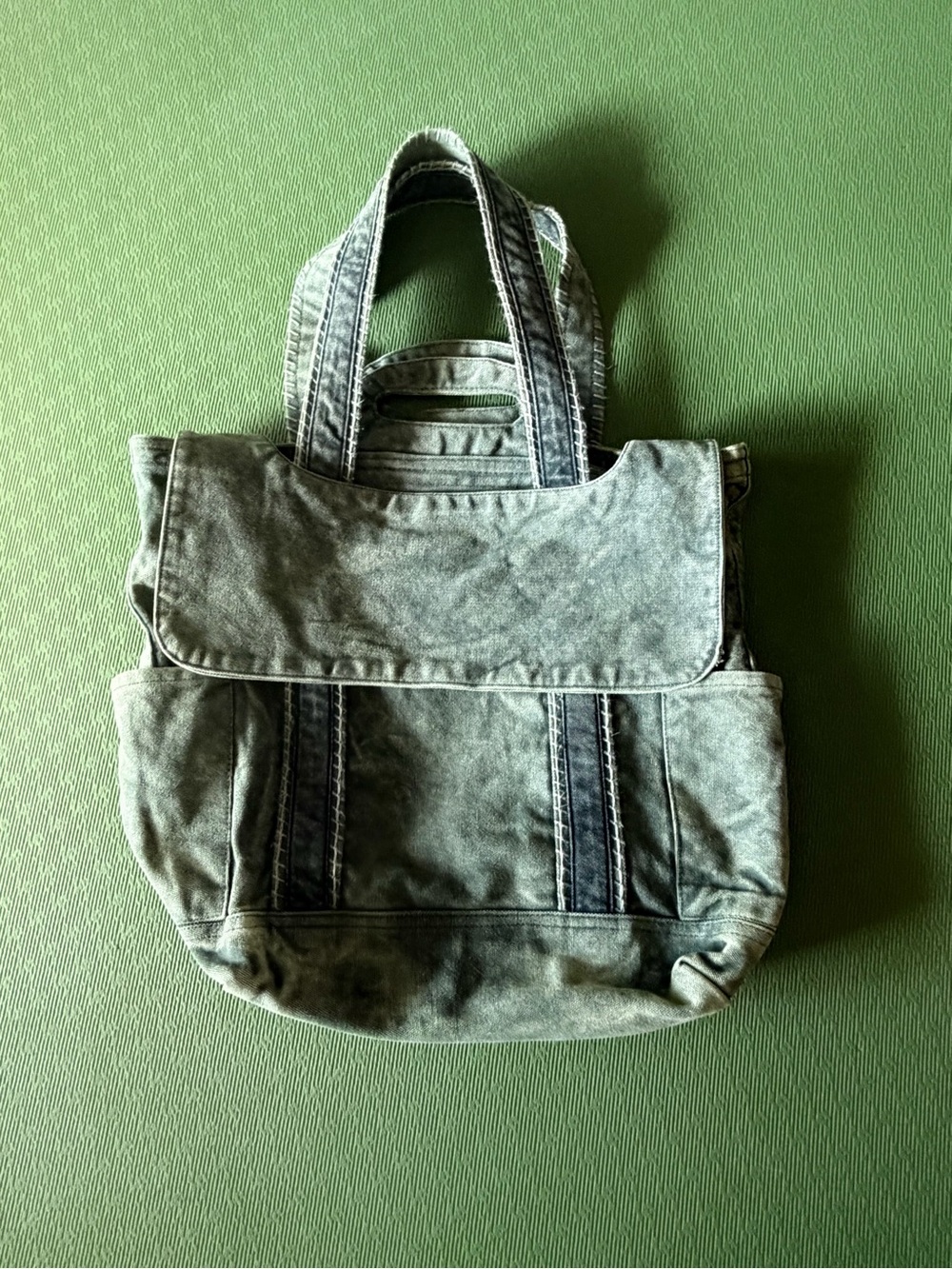 Free People Washed Olive Canvas Tote with Dark Trim